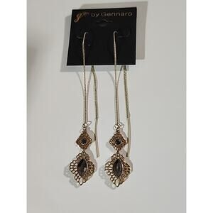 G by Gennaro Dangle Old Fashion Earrings Gold Rhinestones Textured Teardrop